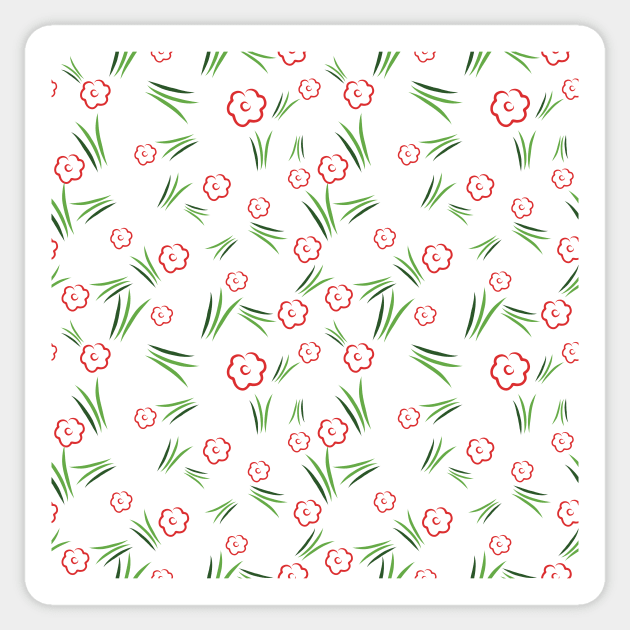 Red flowers and Green grass pattern Sticker by sigdesign